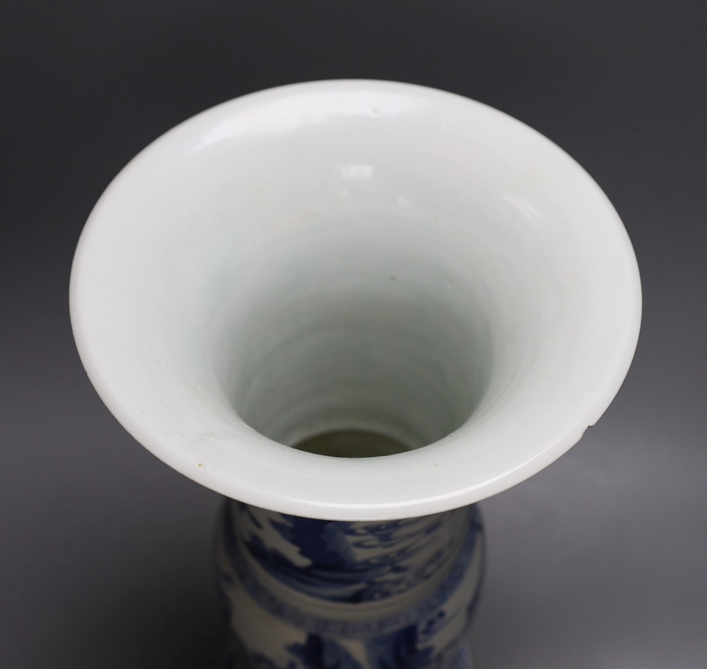 A large Chinese blue and white gu vase, 46 cms high